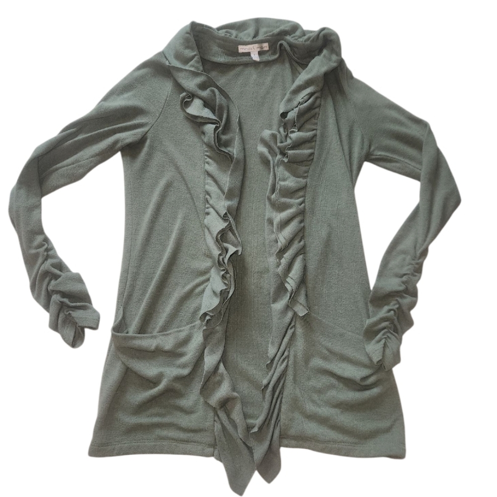 Moa Moa Green Ruffled Cardigan Sweater